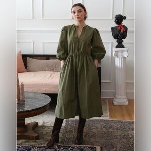 Mille Celeste Dress in Safari Green Midi Long Sleeve Size XXS (fits like XS)